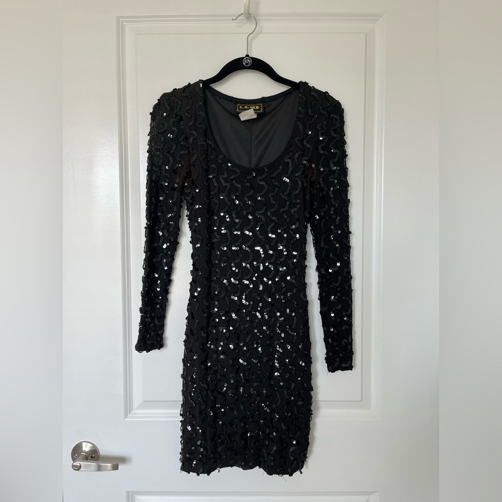 black vintage LA Glo long-sleeve sequin dress size 7/8
